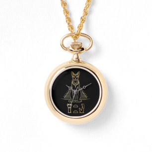 Bastet met naam in hiërogliefen en Egyptische pira Horloge