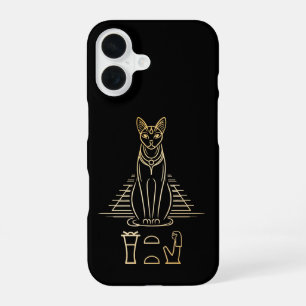 Bastet met naam in hiërogliefen en Egyptische pira iPhone 16 Hoesje