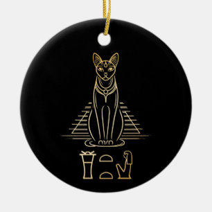 Bastet met naam in hiërogliefen en Egyptische pira Keramisch Ornament