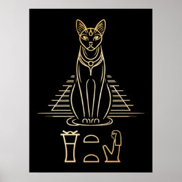 Bastet met naam in hiërogliefen en Egyptische pira Poster
