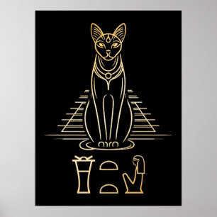 Bastet met naam in hiërogliefen en Egyptische pira Poster