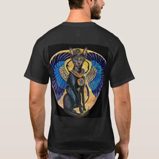 Bastet Scarab Egyptische kat Godin Maureen Girard T-shirt (Achterkant)