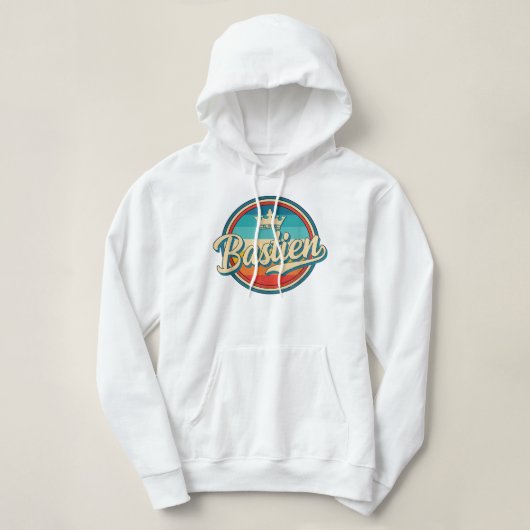 Bastien retro gepersonaliseerde naam  voornaam hoodie (Design voorkant)