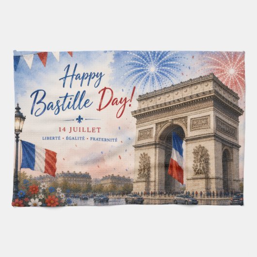 Bastille dag Arc de triomphe Parijs Frankrijk vuur Theedoek (Horizontaal)