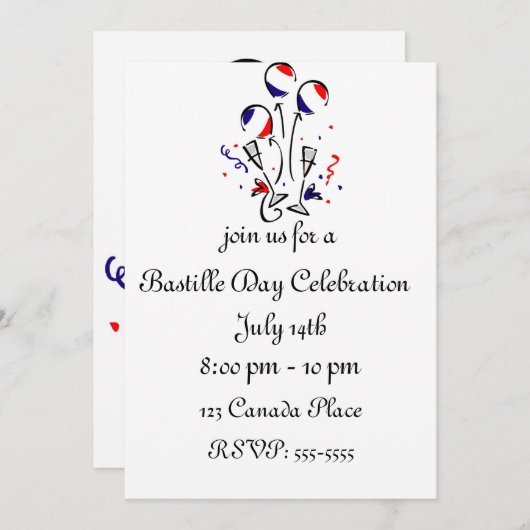 Bastille dag ballonnen en champagne uitnodiging (Voorkant / Achterkant)