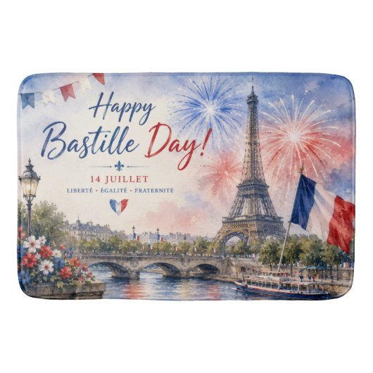 Bastille Dag Eiffeltoren Seine rivier vuurwerk Badmat (Voorkant)