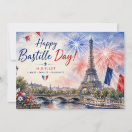 Bastille Dag Eiffeltoren Seine rivier vuurwerk Bedankkaart
