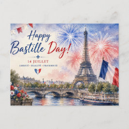 Bastille Dag Eiffeltoren Seine rivier vuurwerk Feestdagenkaart
