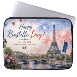Bastille Dag Eiffeltoren Seine rivier vuurwerk Laptop Sleeve