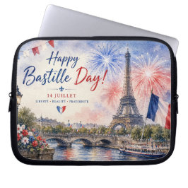 Bastille Dag Eiffeltoren Seine rivier vuurwerk Laptop Sleeve