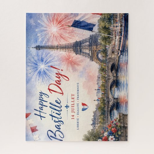 Bastille Dag Eiffeltoren Seine rivier vuurwerk Legpuzzel (Verticaal)