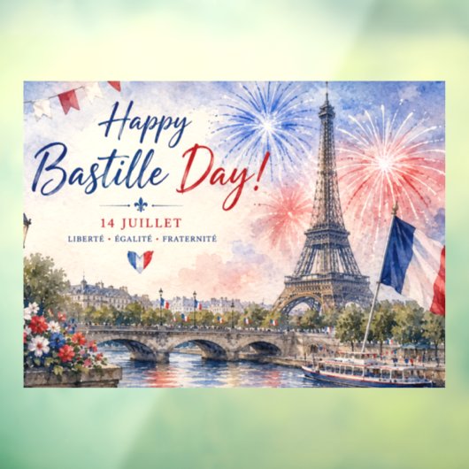 Bastille Dag Eiffeltoren Seine rivier vuurwerk Raamsticker (Vel 3)