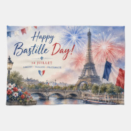 Bastille Dag Eiffeltoren Seine rivier vuurwerk Theedoek