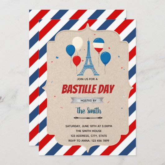 Bastille Day Flyer-Sjabloon Kaart (Voorkant / Achterkant)