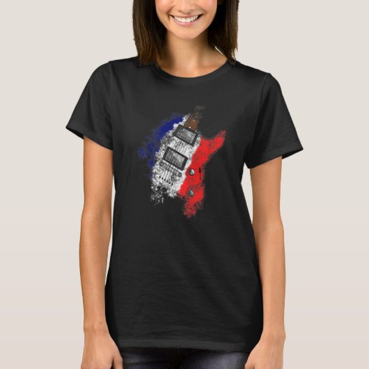 Bastille Day French Flag Electric Guitar Guitarist T-shirt (Voorkant)