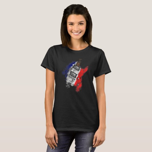 Bastille Day French Flag Electric Guitar Guitarist T-shirt (Voorkant volledig)