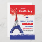 Bastille Day Party Uitnodiging Sjabloon (Voorkant / Achterkant)