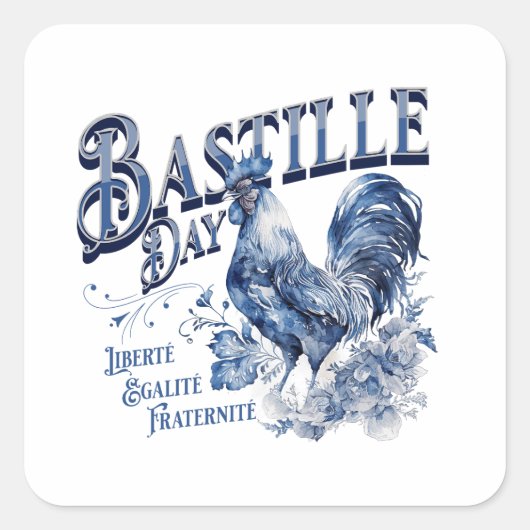 Bastille Day Rooster Vierkante Sticker (Voorkant)