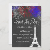 Bastille Day Vuurwerk Chalkboard Party Uitnodiging (Voorkant)