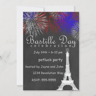 Bastille Day Vuurwerk Chalkboard Party Uitnodiging