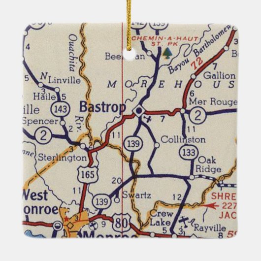 Bastrop LA  Map Keramisch Ornament (Achterkant)