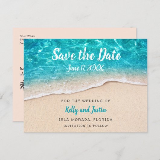 Baswater en Zand sparen de Datum Aankondigingskaart (Voorkant / Achterkant)