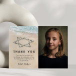 Bat Bar Mitzvah Foto bedankt<br><div class="desc">De vleermuis/bar mitzvah met een stuk foto van het kind, de tropische zomerachtergrond van het eiland, een zandig strand met de ster van david aan de kust, en een sjabloon van waardering die gemakkelijk te personaliseren is.</div>