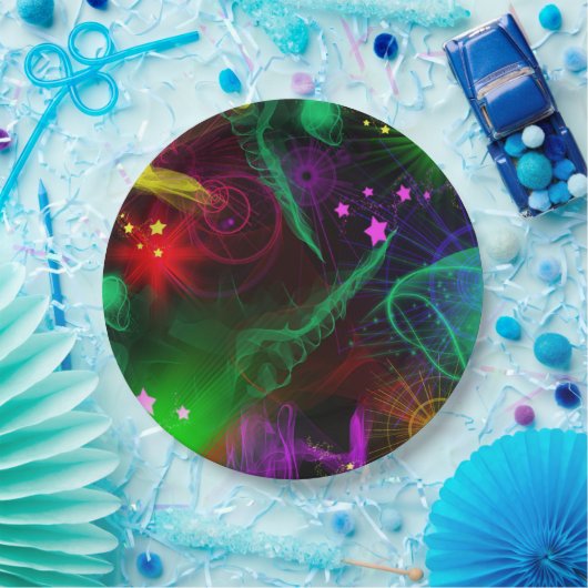 Bat/Bar Mitzvah Neon Paint Splatter Papieren Bordje (Feest)