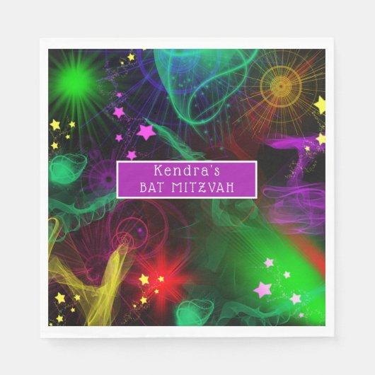 Bat/Bar Mitzvah Neonverfspatten Servet (Voorkant)