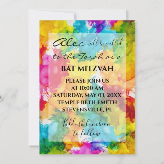 Bat Bar Mitzvah Splash van de Uitnodiging van de K (Voorkant)