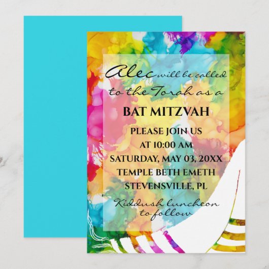 Bat Bar Mitzvah Splash van de Uitnodiging van het  (Voorkant / Achterkant)