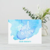 Bat Bar Mitzvah Waterverf Turquoise Blue Bedankkaart (Staand voorkant)