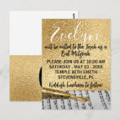 Bat/Bat Mitzvah Elegant Gold Briefkaart Invitation (Voorkant / Achterkant)