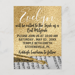 Bat/Bat Mitzvah Elegant Gold Briefkaart Invitation