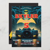 Bat Bewerkbare Uitnodiging, Superhero Verjaardag U Kaart (Voorkant / Achterkant)