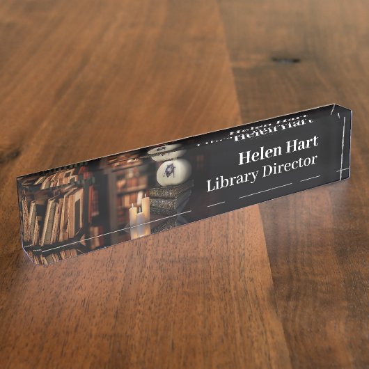 Bat, Boek en Kaars | Spooky Desk Naamplaat Naambordje (Zijkant)