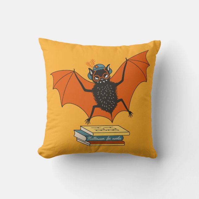 Bat Book Lover Grappige Halloween Kussen (Voorkant)