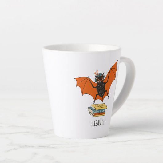 Bat Book Lover Grappige Halloween Naam Latte Mok (Rechterhoek)