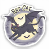 Bat Cat - Vliegende Halloween Kat Vinyl Sticker (Voorkant)