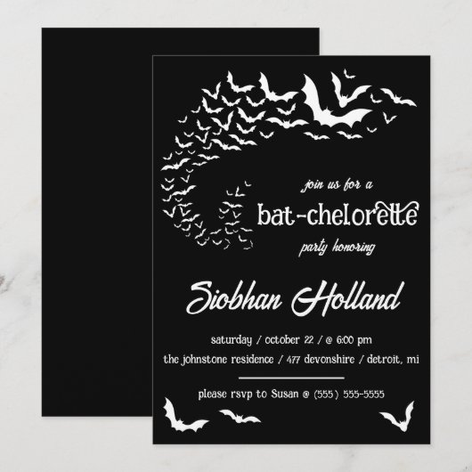 Bat-chelorette Halloween Thema Bachelorette Party Kaart (Voorkant / Achterkant)