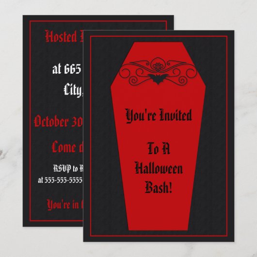 Bat Coffin Uitnodiging (Voorkant / Achterkant)