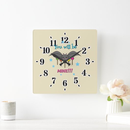 Bat Craving Lollipops Vierkante Klok (Huis)