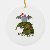 Bat Dragon Kat met Santa Hoed op Kerstboom Keramisch Ornament (Voorkant)