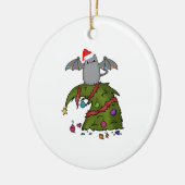 Bat Dragon Kat met Santa Hoed op Kerstboom Keramisch Ornament (Links)