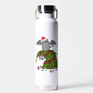 Bat Dragon Kat met Santa Hoed op Kerstboom Waterfles