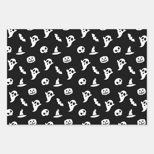Bat en Ghost Halloween Patroon Inpakpapier Vel (Voorkant)