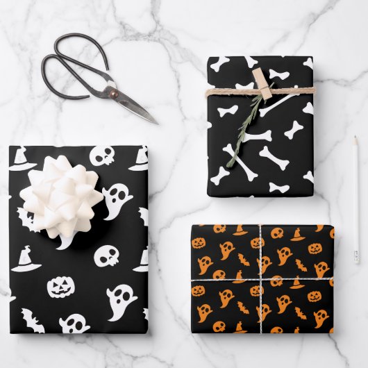 Bat en Ghost Halloween Patroon Inpakpapier Vel (Voorkant)