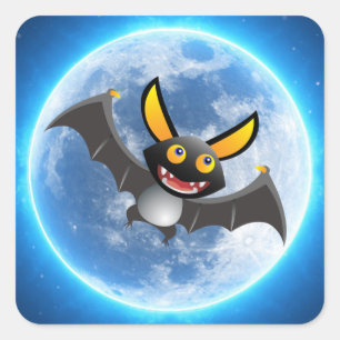 Bat- en moonstickers vierkante sticker