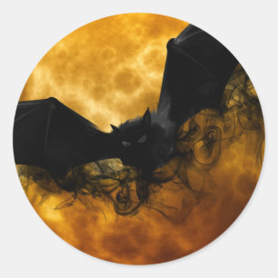 Bat en oogst maan herfst zwarte gele elegant ronde sticker