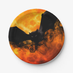 Bat en oogst maan herfst zwarte oranje elegant papieren bordje